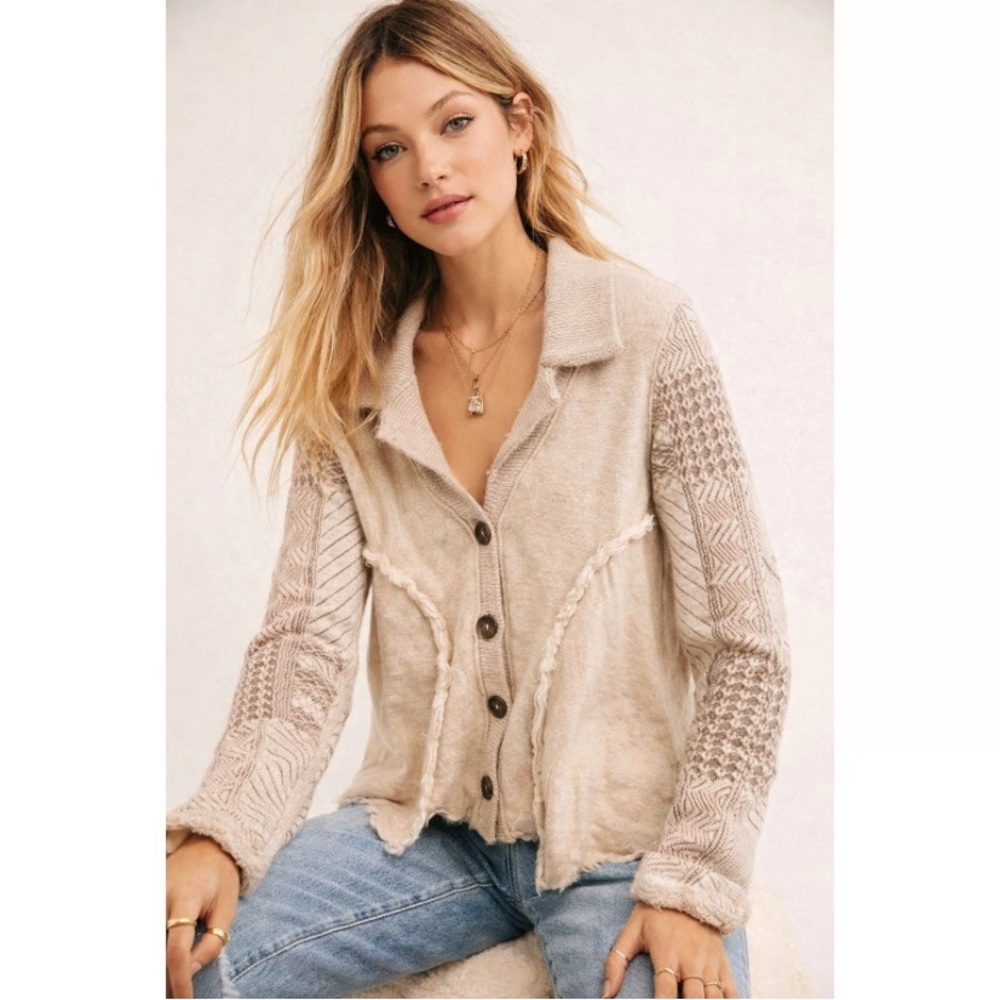 Free People Boho Patchwork Cardigan Sweater